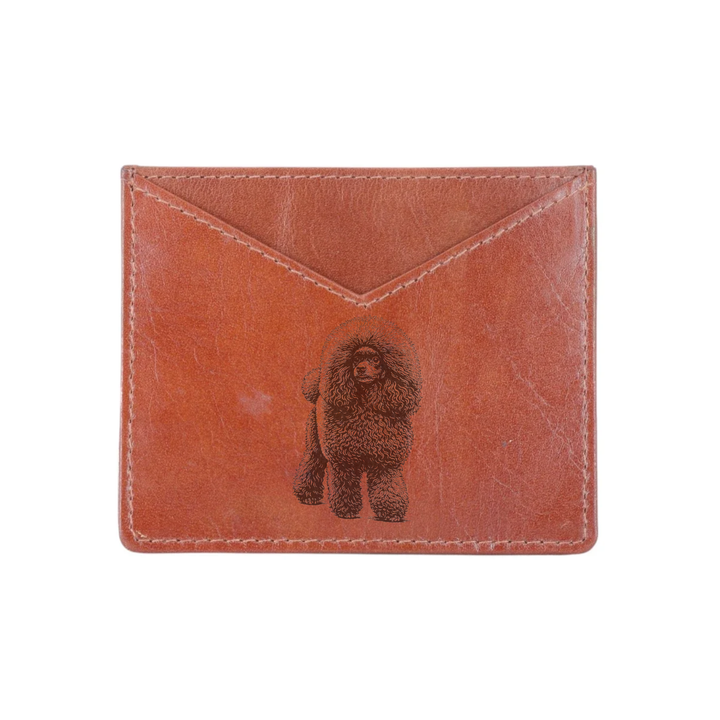 D Poodle Standing Engraved Genuine Leather Cardholder