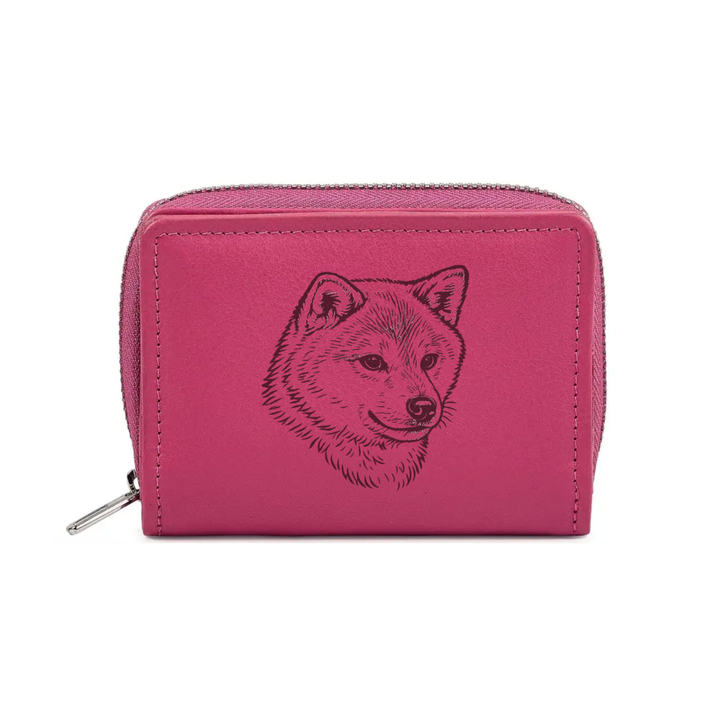 Japanese Shiba Inu Face Engraved Small Leather Purse (Green/Pink/Blue/Red)
