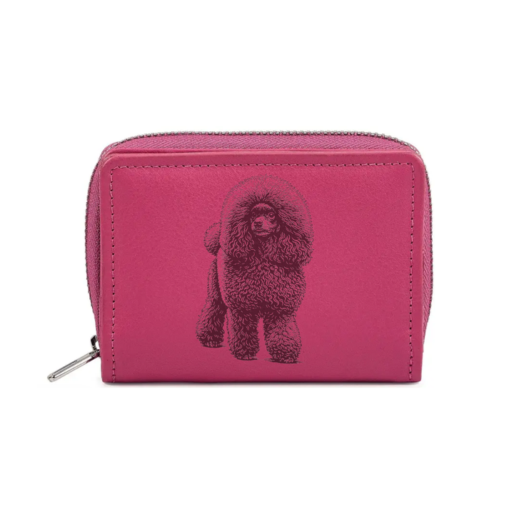 Poodle D Standing Engraved Small Leather Purse (Green/Pink/Blue/Red)