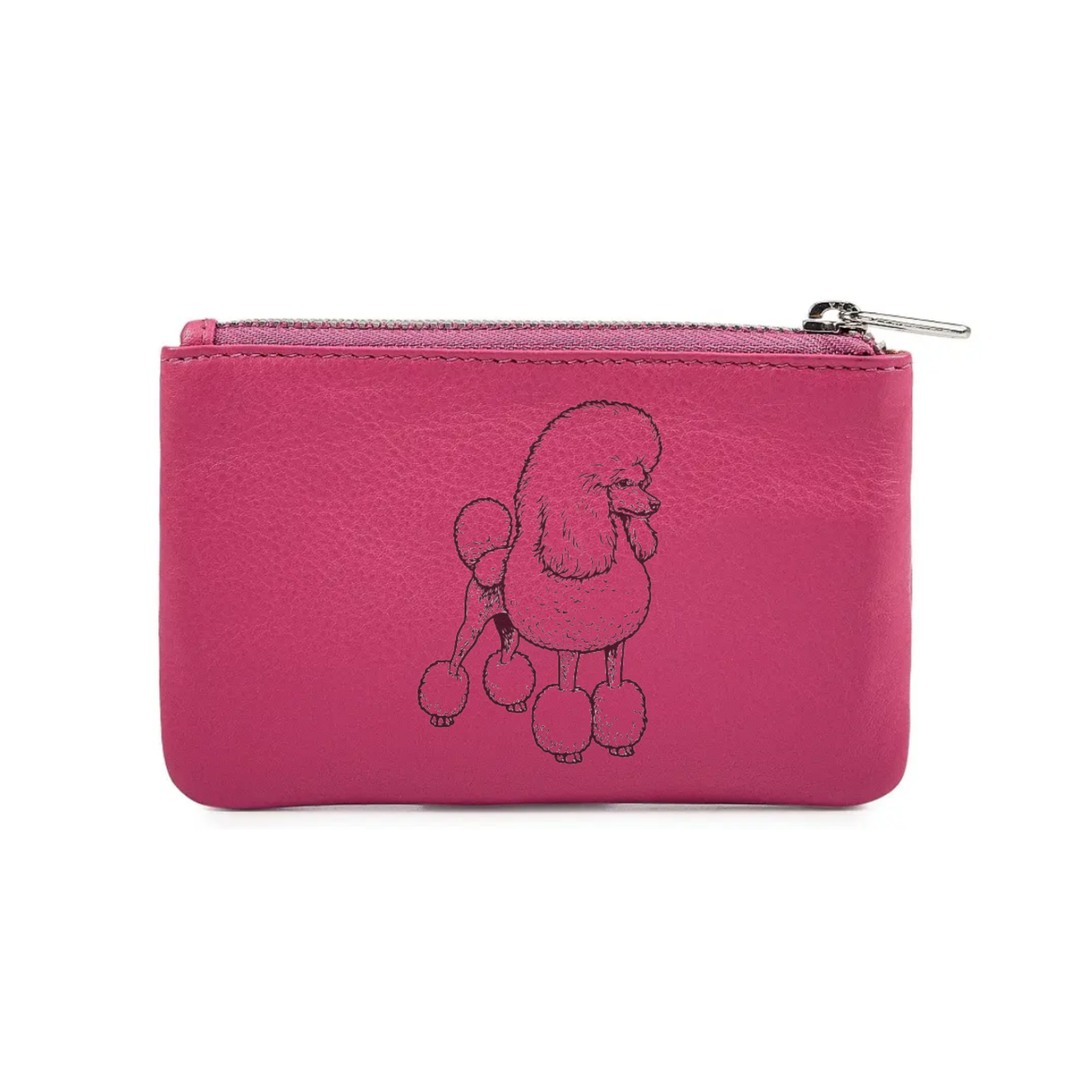 L Poodle Standing Engraved Genuine Leather Coin Purse (Multiple Colour Options)