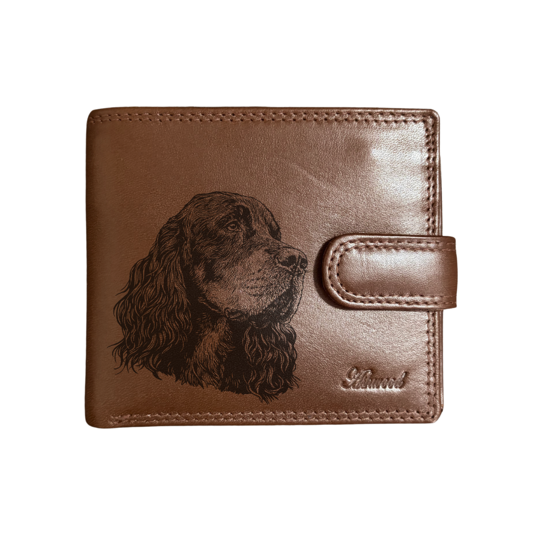 Personalised Gordon Setter Face Engraved Dark Tan Genuine Leather Wallet