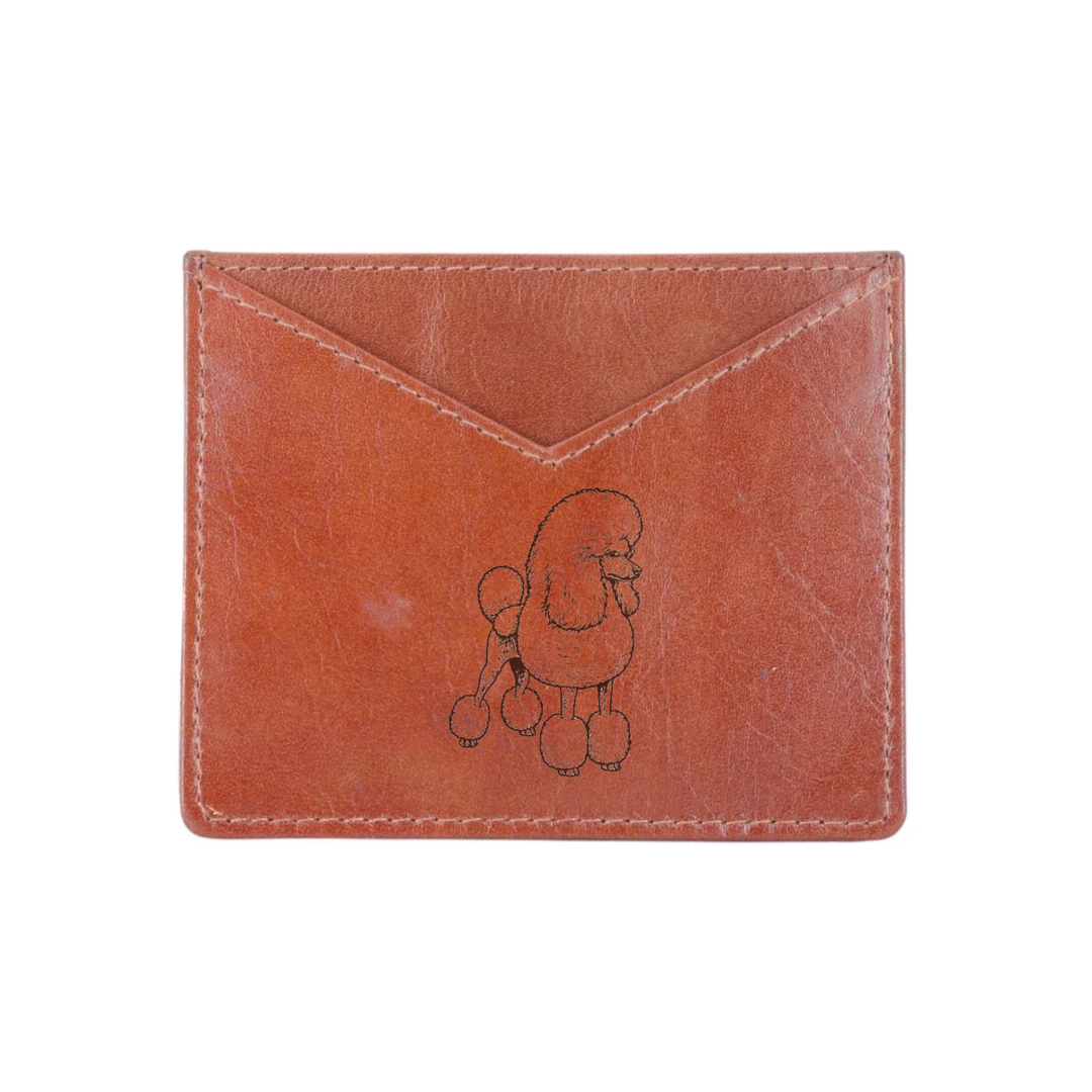 L Poodle Standing Engraved Genuine Leather Cardholder