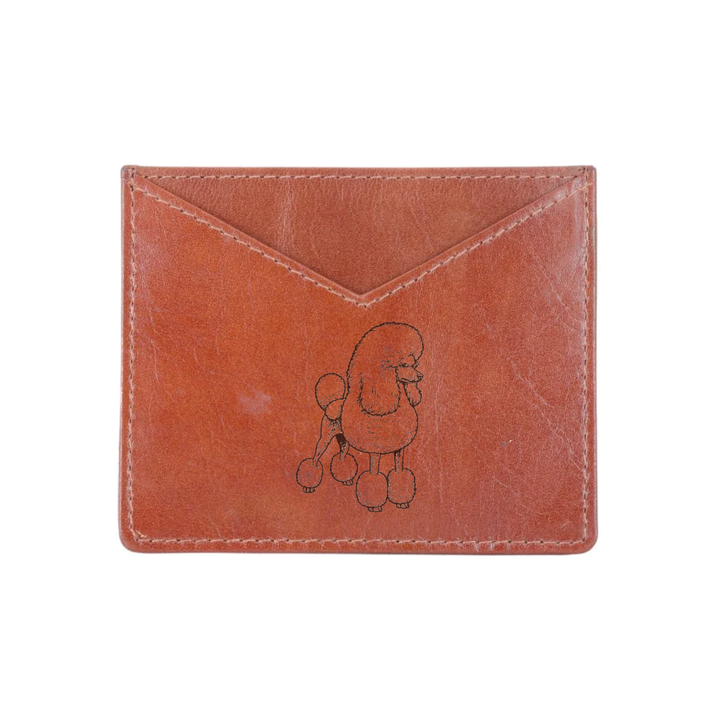 L Poodle Standing Engraved Genuine Leather Cardholder