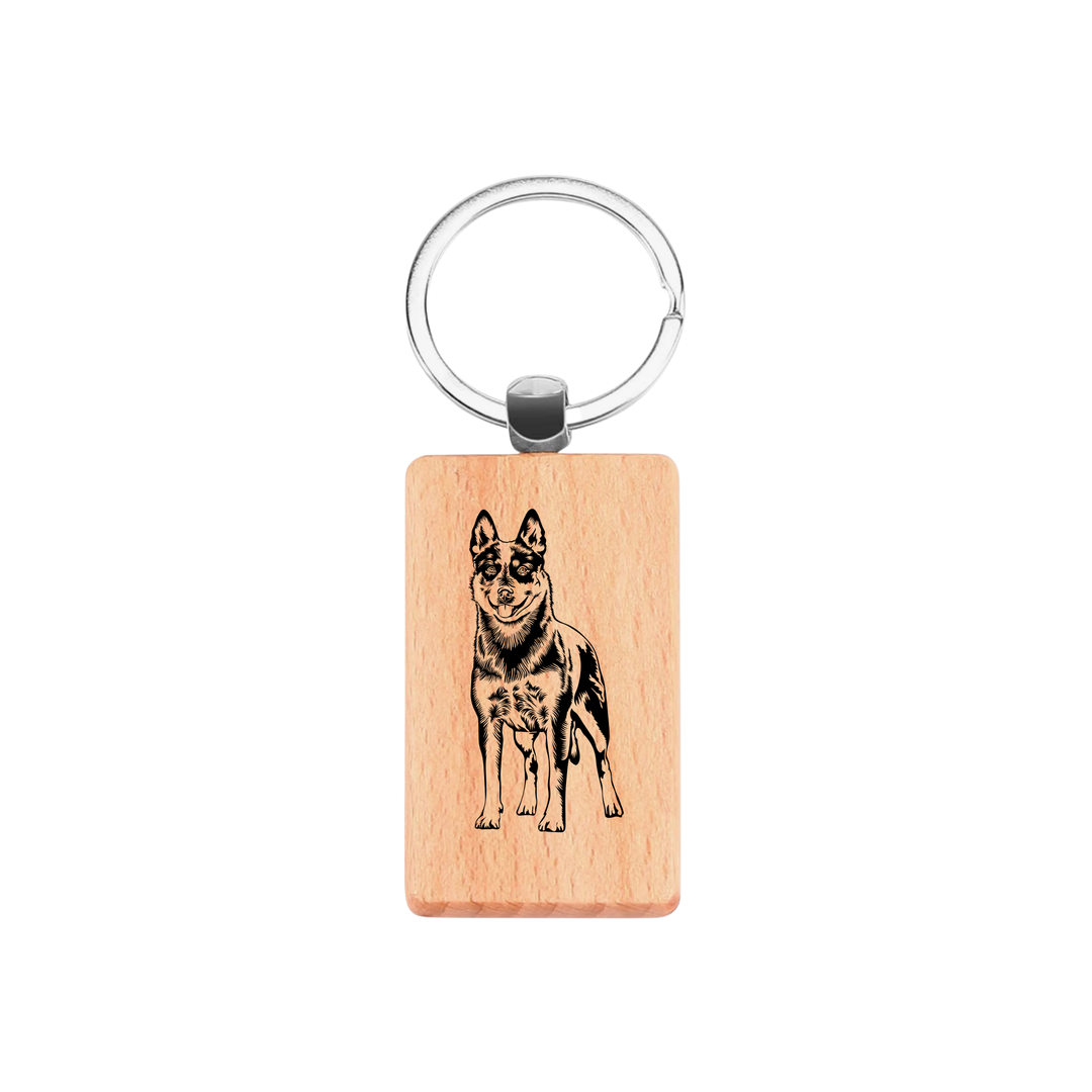 Australian Cattle Dog Standing Engraved Rectangle Wooden Keyring