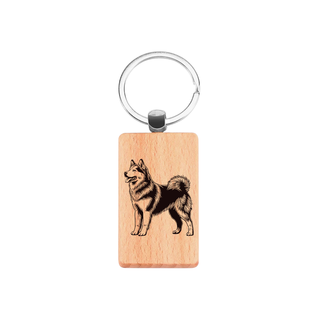 Alaskan Malamute Standing Engraved Rectangle Wooden Keyring