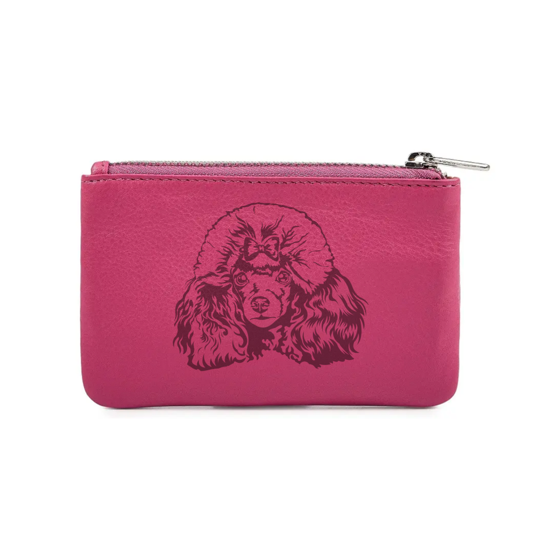 L Poodle Face Engraved Genuine Leather Coin Purse (Multiple Colour Options)