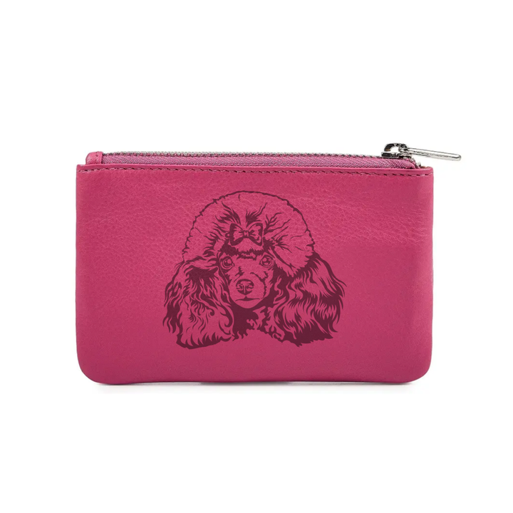 L Poodle Face Engraved Genuine Leather Coin Purse (Multiple Colour Options)
