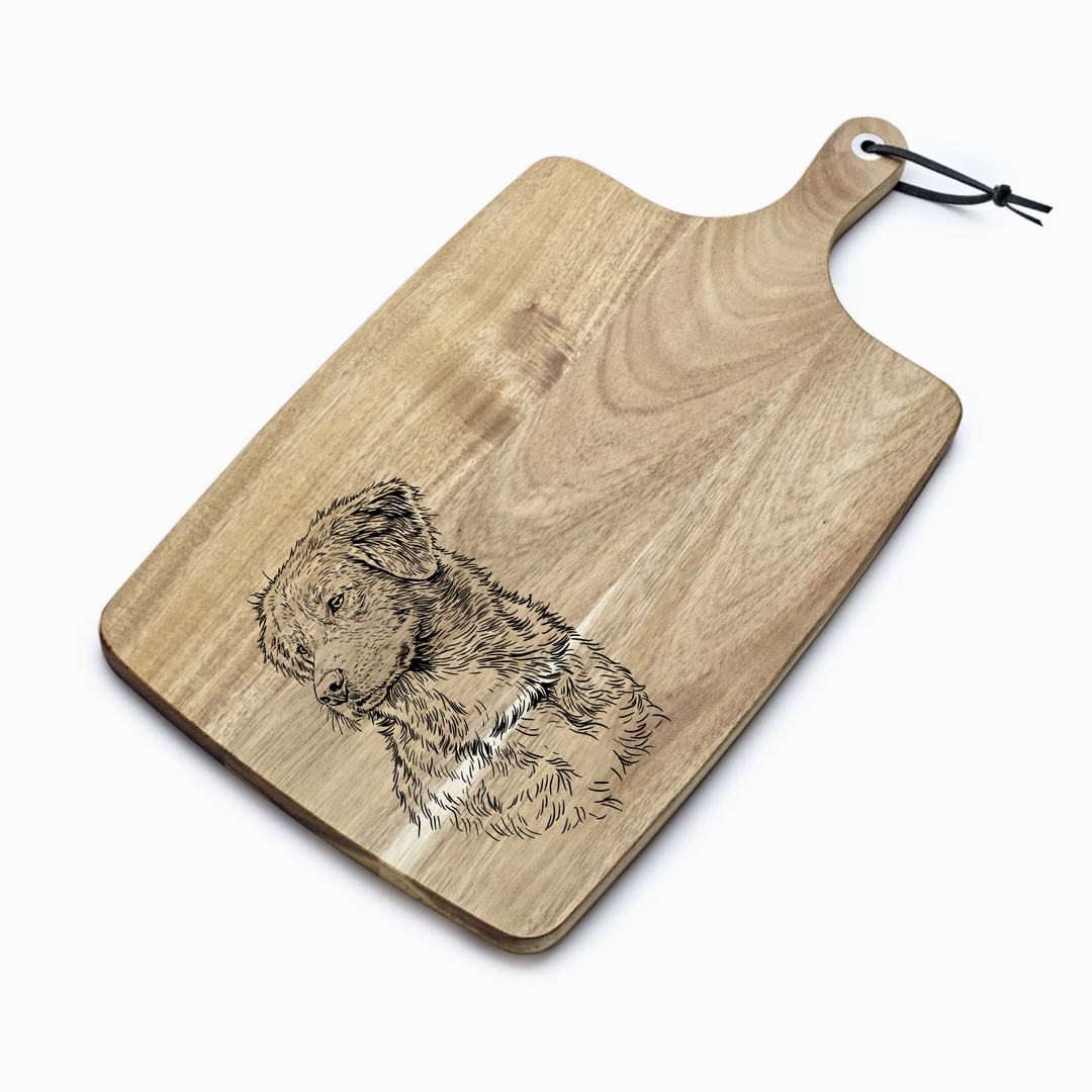 Personalised Nova Scotia Duck Tolling Retriever Face & Chest Engraved Acacia Serving Board