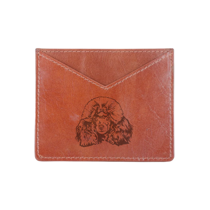 Poodle Face Engraved Genuine Leather Cardholder