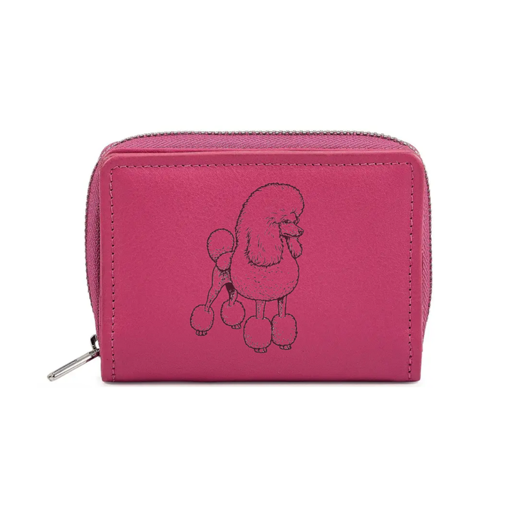 Poodle L Standing Engraved Small Leather Purse (Green/Pink/Blue/Red)