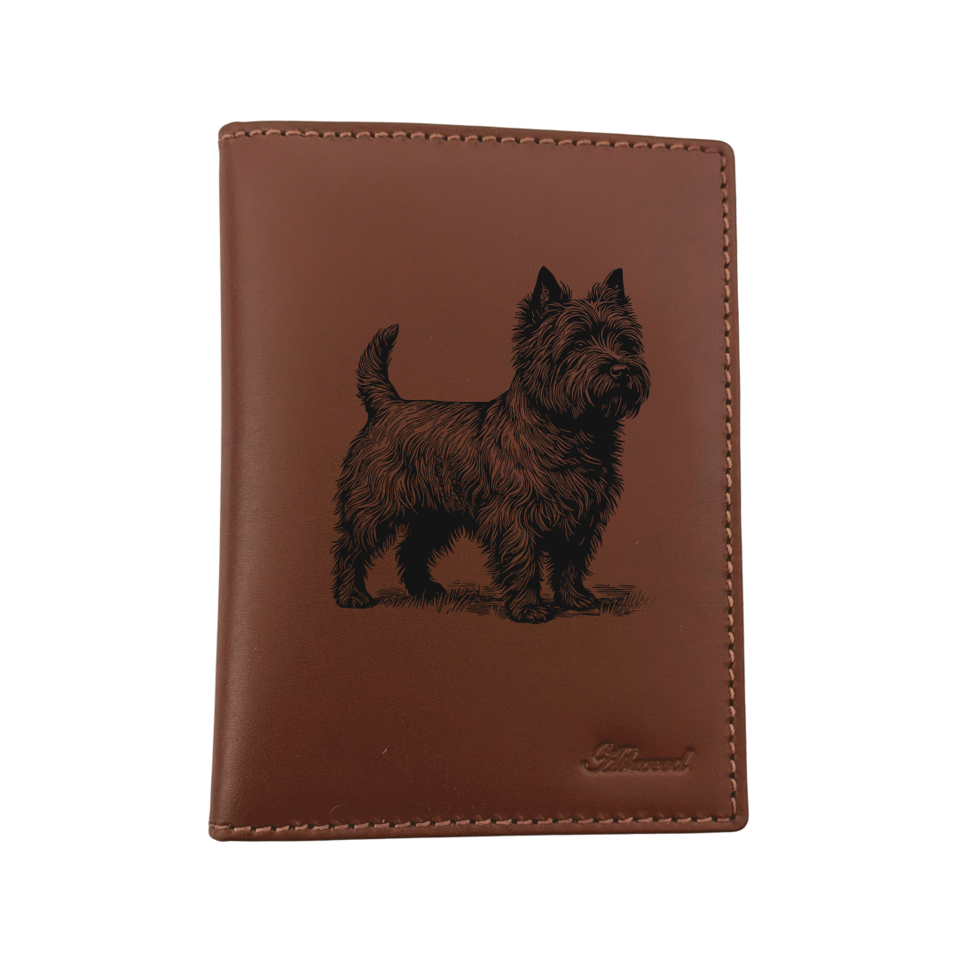 Cairn Terrier Standing Engraved Leather Passport Cover