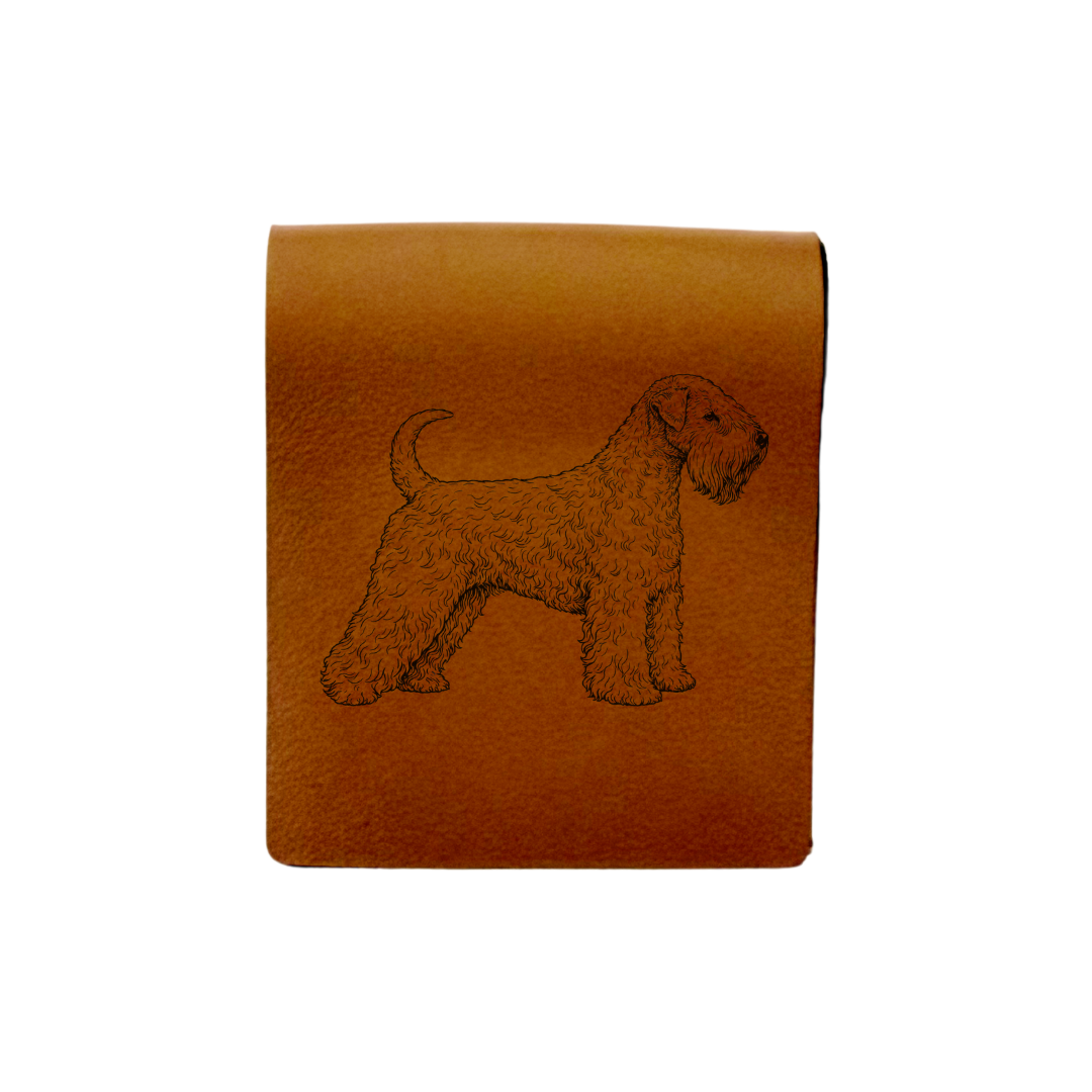 Soft Coated Wheaten Terrier Standing Engraved Genuine Leather Magnetic Bookmark