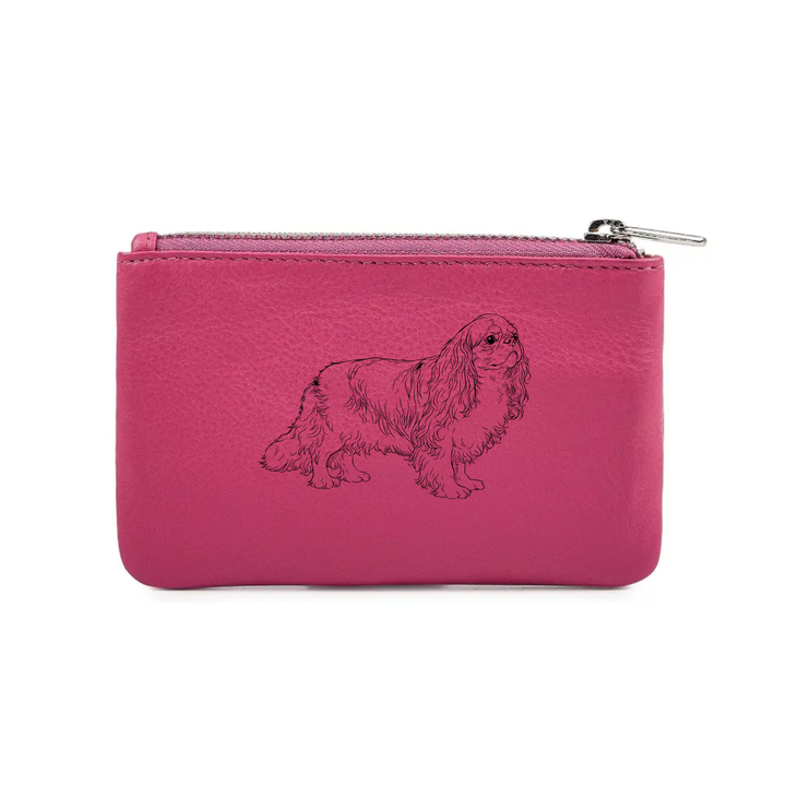 King Charles Spaniel Standing Engraved Genuine Leather Coin Purse (Multiple Colour Options)