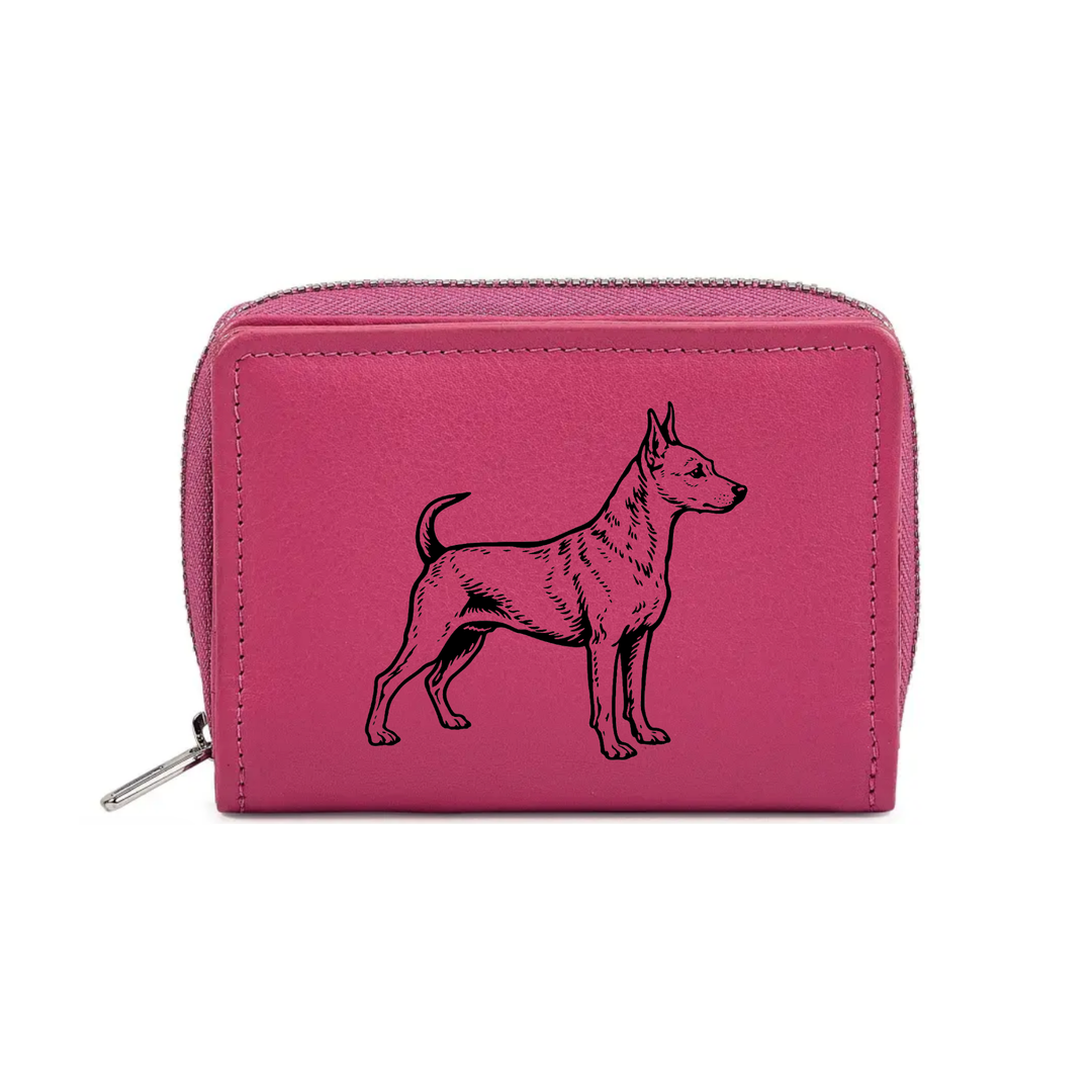 Miniature Pinscher Standing Engraved Small Leather Purse (Green/Pink/Blue/Red)