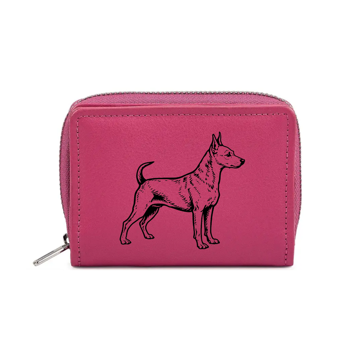 Miniature Pinscher Standing Engraved Small Leather Purse (Green/Pink/Blue/Red)