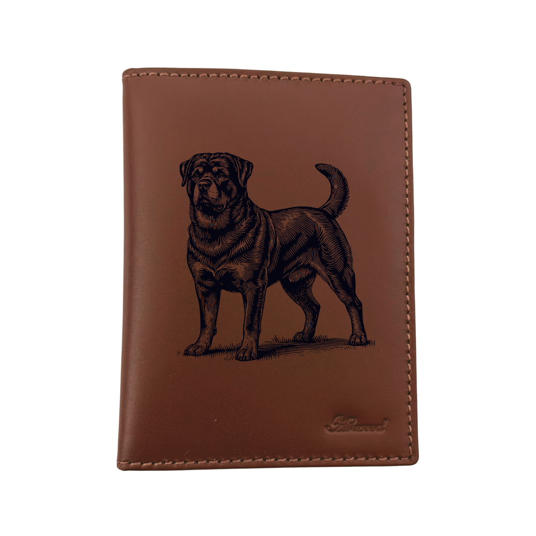 Rottweiler Standing Engraved Leather Passport Cover