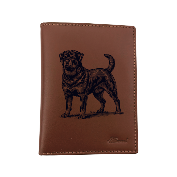 Rottweiler Standing Engraved Leather Passport Cover