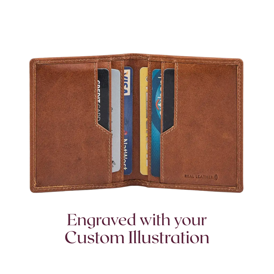 Custom Pet Portrait Engraved Folded Genuine Leather Card Holder