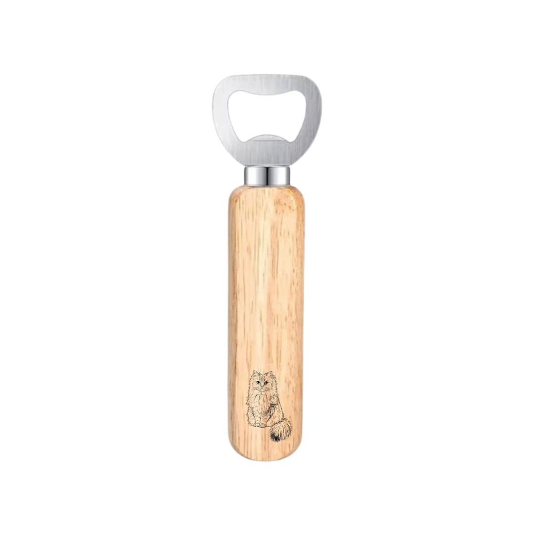 Persian Cat Sitting Engraved Wooden Bottle Opener