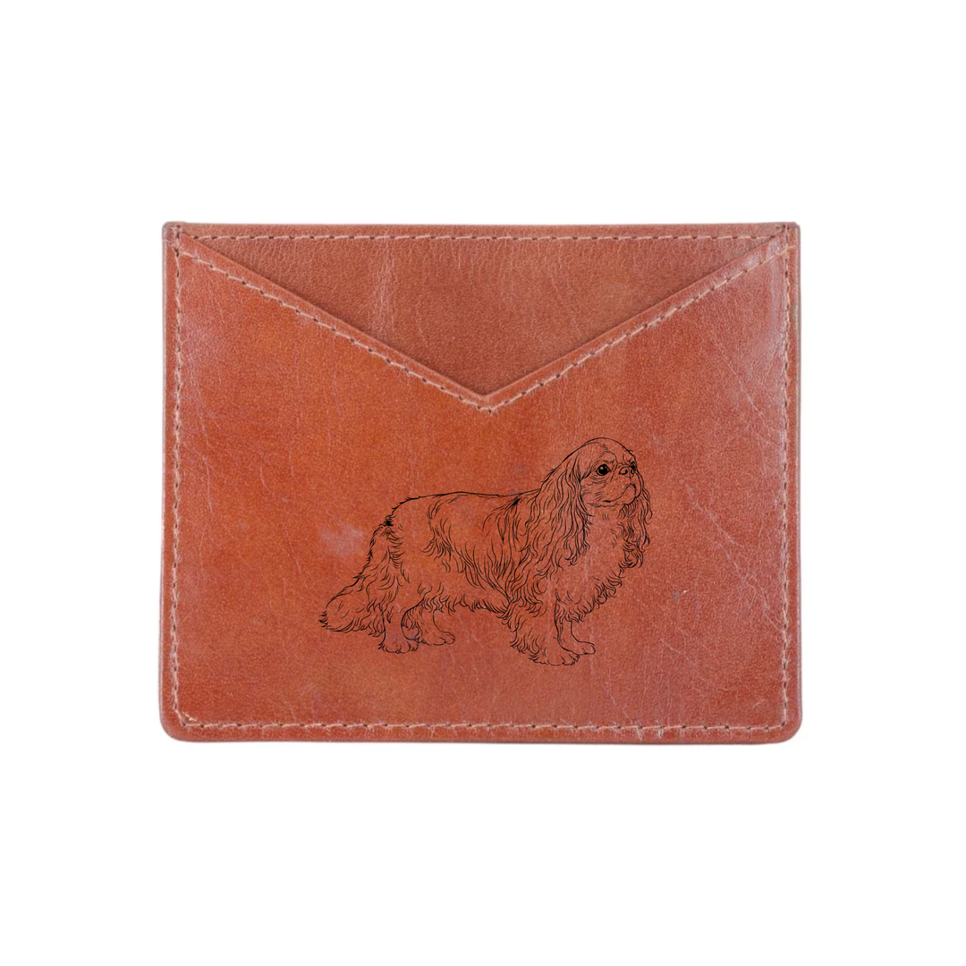 King Charles Spaniel Standing Engraved Genuine Leather Cardholder