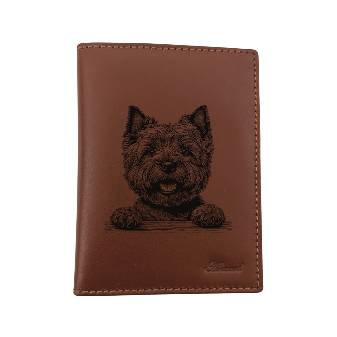 Cairn Terrier Paws Engraved Leather Passport Cover