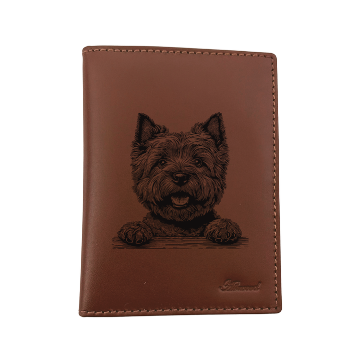 Cairn Terrier Paws Engraved Leather Passport Cover