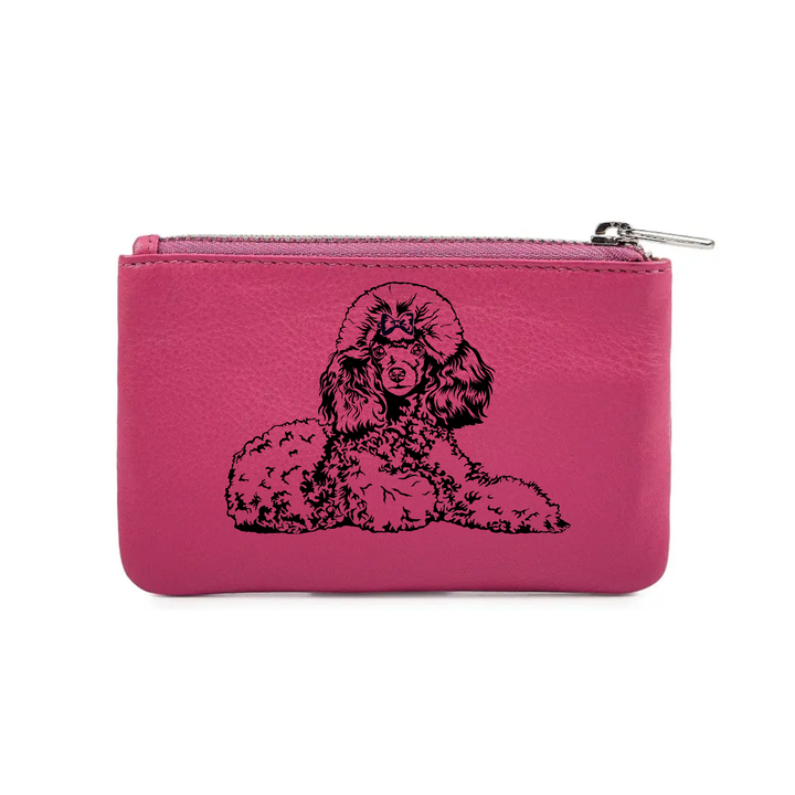 L Poodle Lying Down Engraved Genuine Leather Coin Purse (Multiple Colour Options)