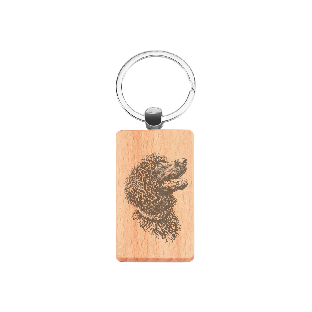 Irish Water Spaniel Face Engraved Rectangle Wooden Keyring