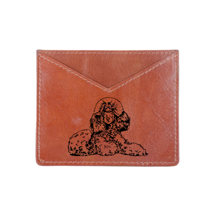 Poodle Lying Down Engraved Genuine Leather Cardholder