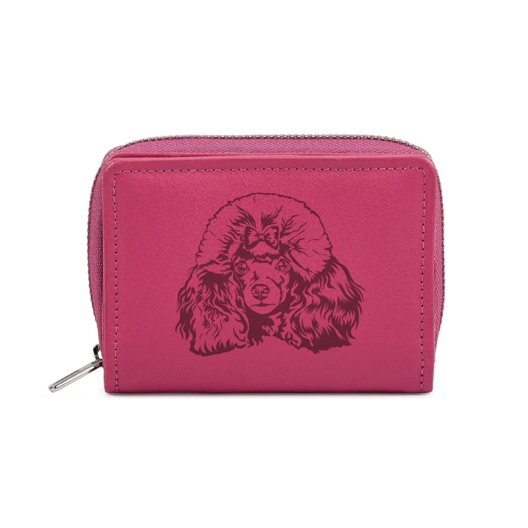 Poodle Face Engraved Small Leather Purse (Green/Pink/Blue/Red)