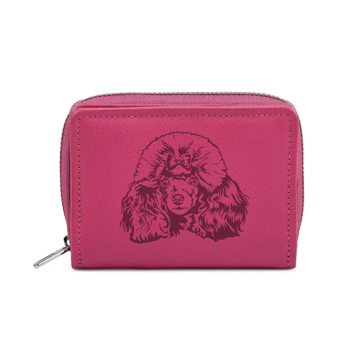 Poodle Face Engraved Small Leather Purse (Green/Pink/Blue/Red)
