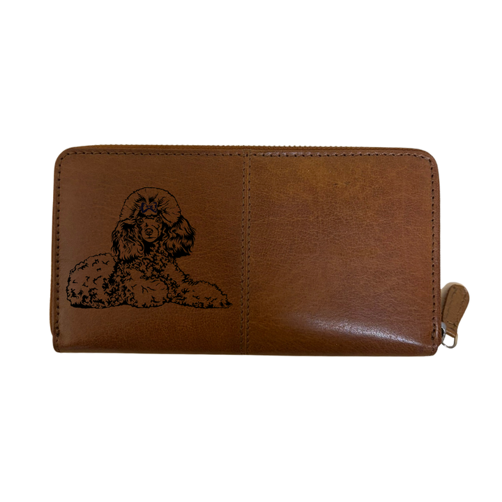 Poodle Lying Down Engraved Large Leather Purse