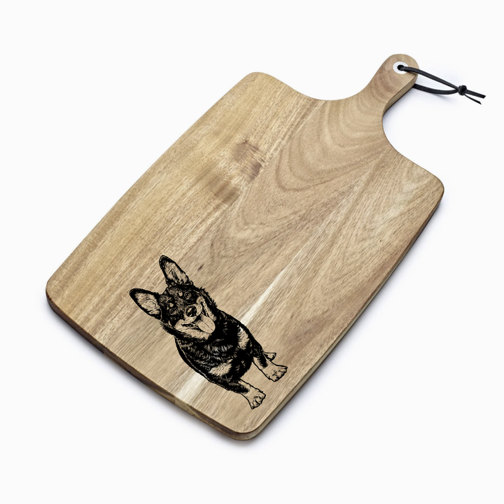 Personalised Standing Lancashire Heeler Engraved Acacia Serving Board