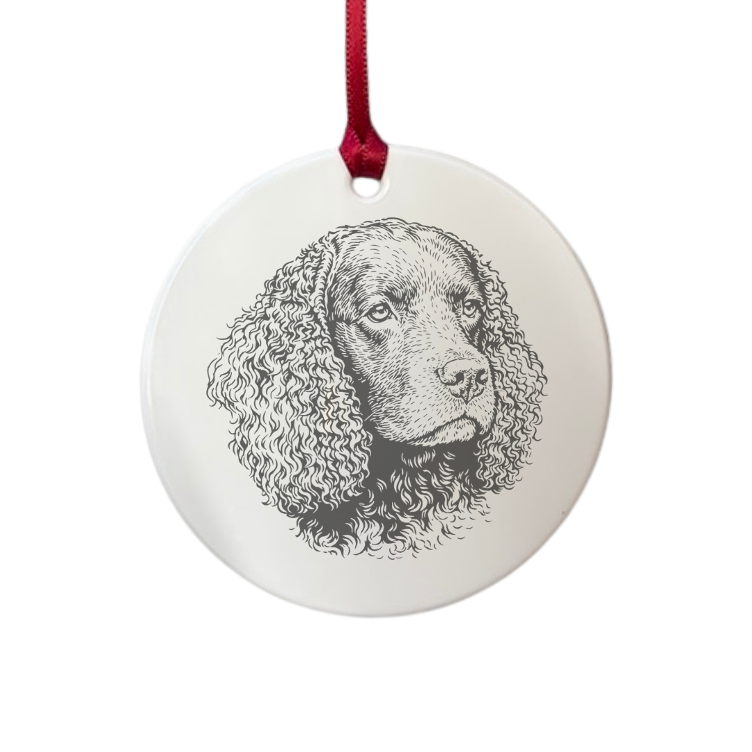 Personalised American Water Spaniel Face Engraved White Acrylic Decoration