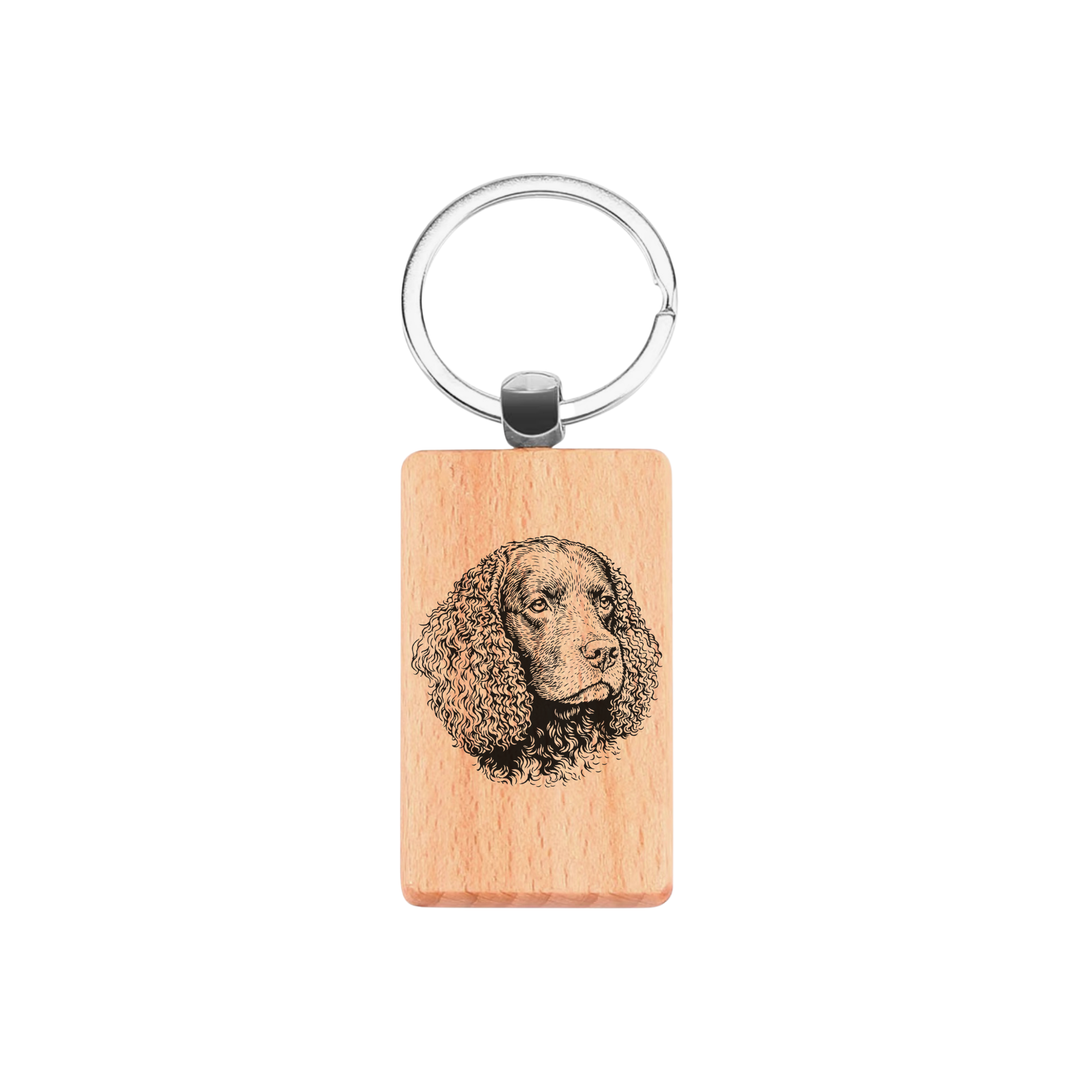 American Water Spaniel Face Engraved Rectangle Wooden Keyring