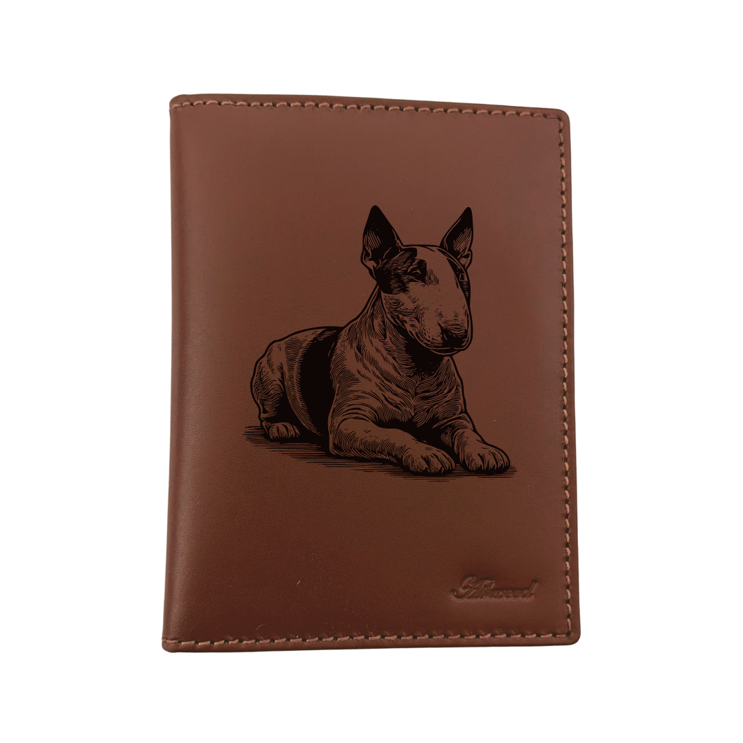 English Bull Terrier LD Engraved Leather Passport Cover