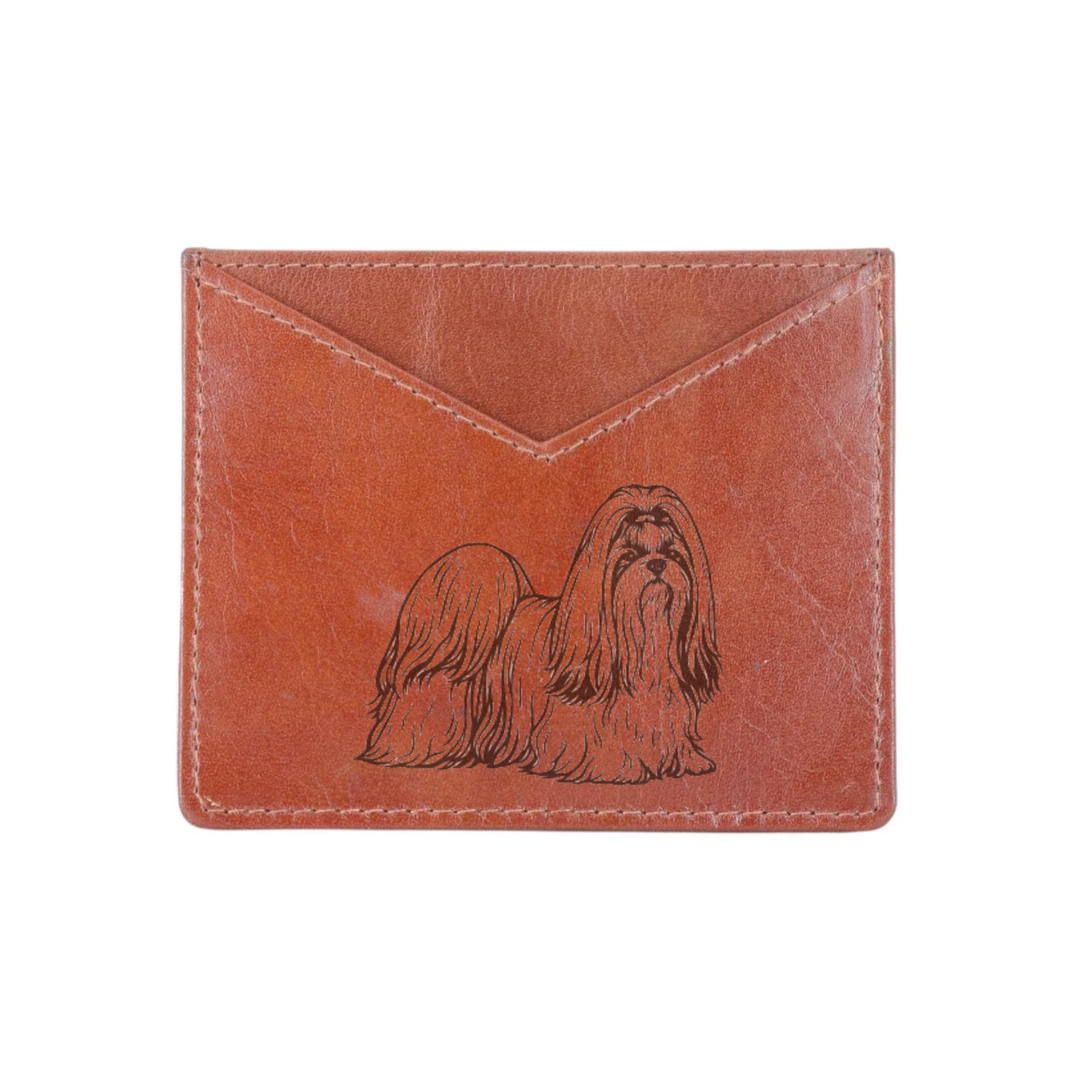 Shih Tzu Standing Engraved Genuine Leather Cardholder