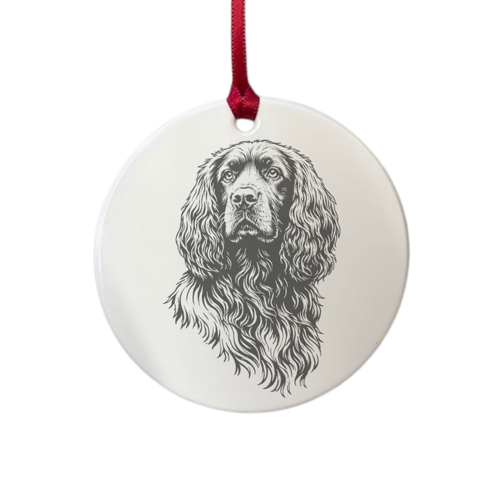 Personalised Working Cocker Spaniel Face Engraved White Acrylic Decoration