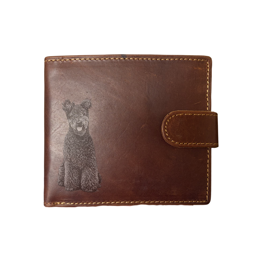 Personalised Hungarian Pumi Sitting Engraved Dark Tan Genuine Leather Wallet