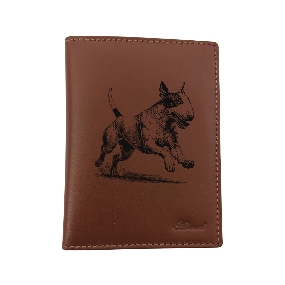 English Bull Terrier Running Engraved Leather Passport Cover