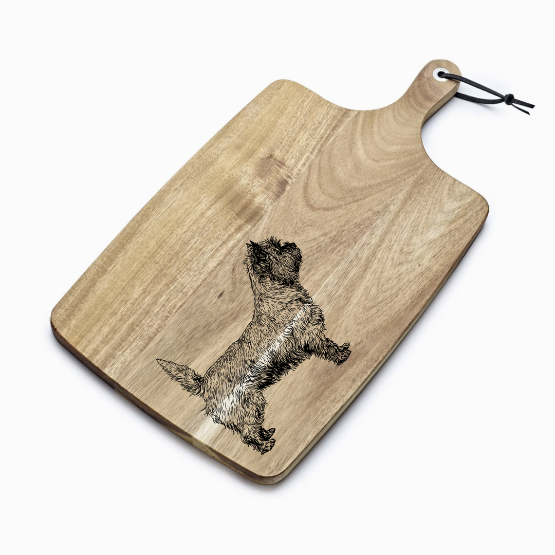 Personalised Standing Stacked Cairn Terrier Engraved Acacia Serving Board