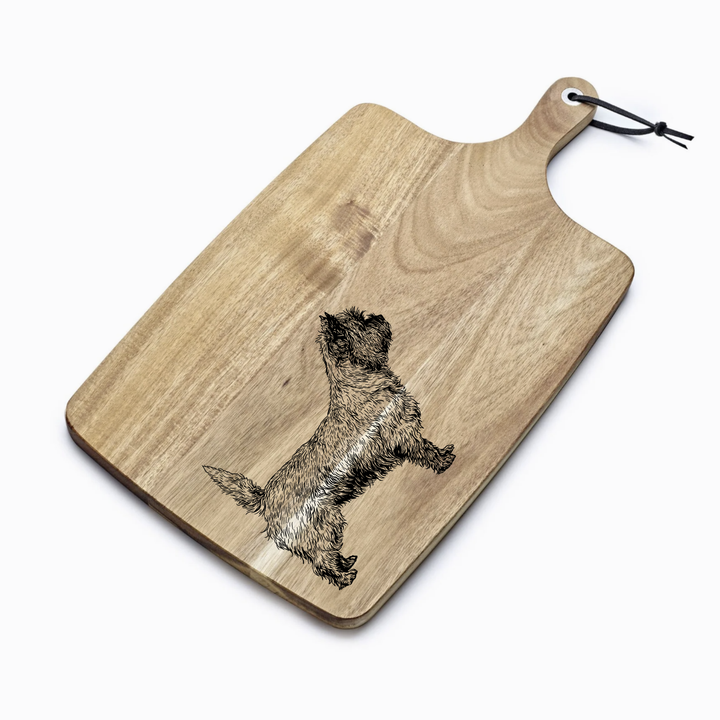 Personalised Standing Stacked Cairn Terrier Engraved Acacia Serving Board