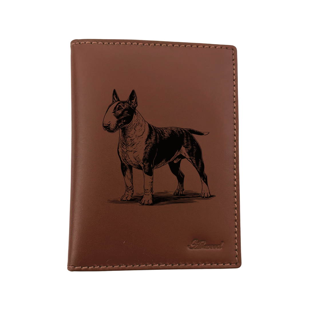 English Bull Terrier Standing Engraved Leather Passport Cover