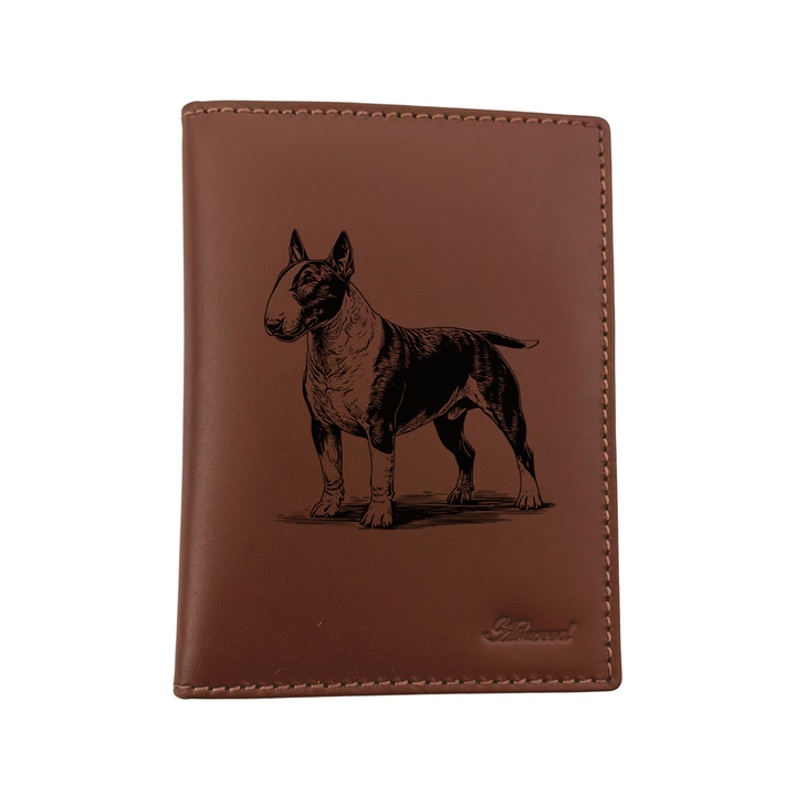 English Bull Terrier Standing Engraved Leather Passport Cover