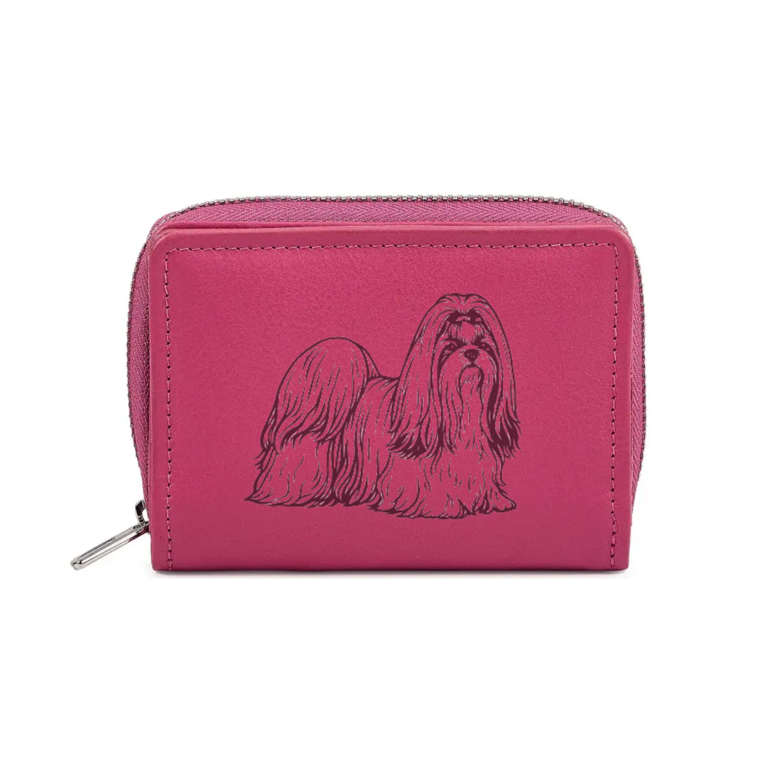 Shih Tzu Standing Engraved Small Leather Purse (Green/Pink/Blue/Red)