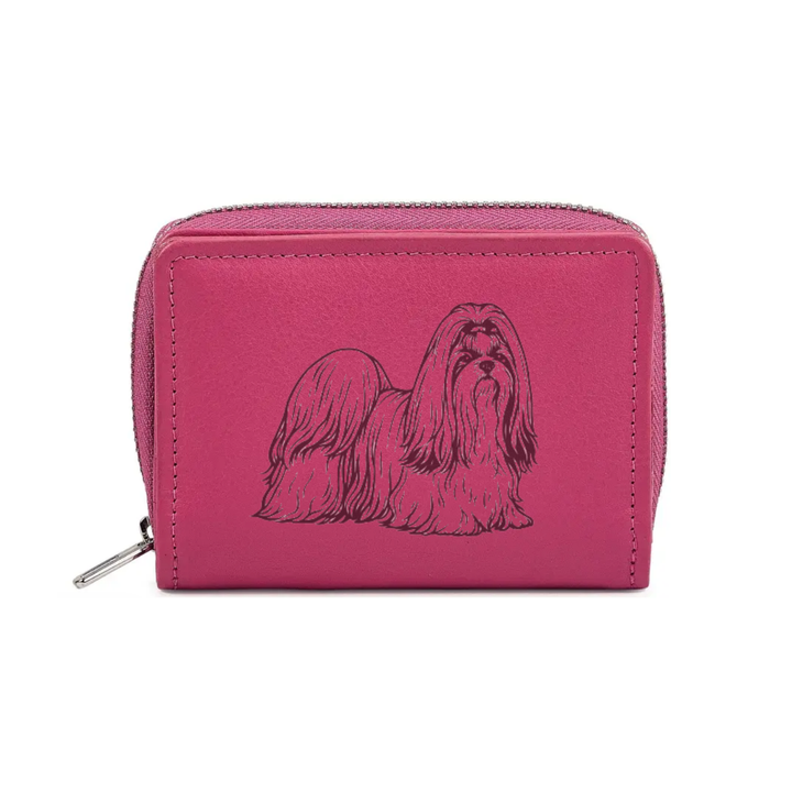 Shih Tzu Standing Engraved Small Leather Purse (Green/Pink/Blue/Red)