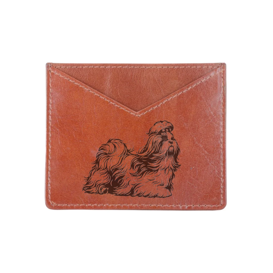 Shih Tzu Running Engraved Genuine Leather Cardholder