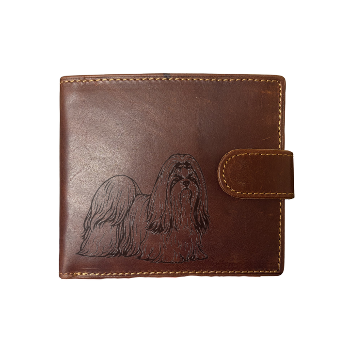 Personalised Shih Tzu Standing Engraved Dark Tan Genuine Leather Wallet