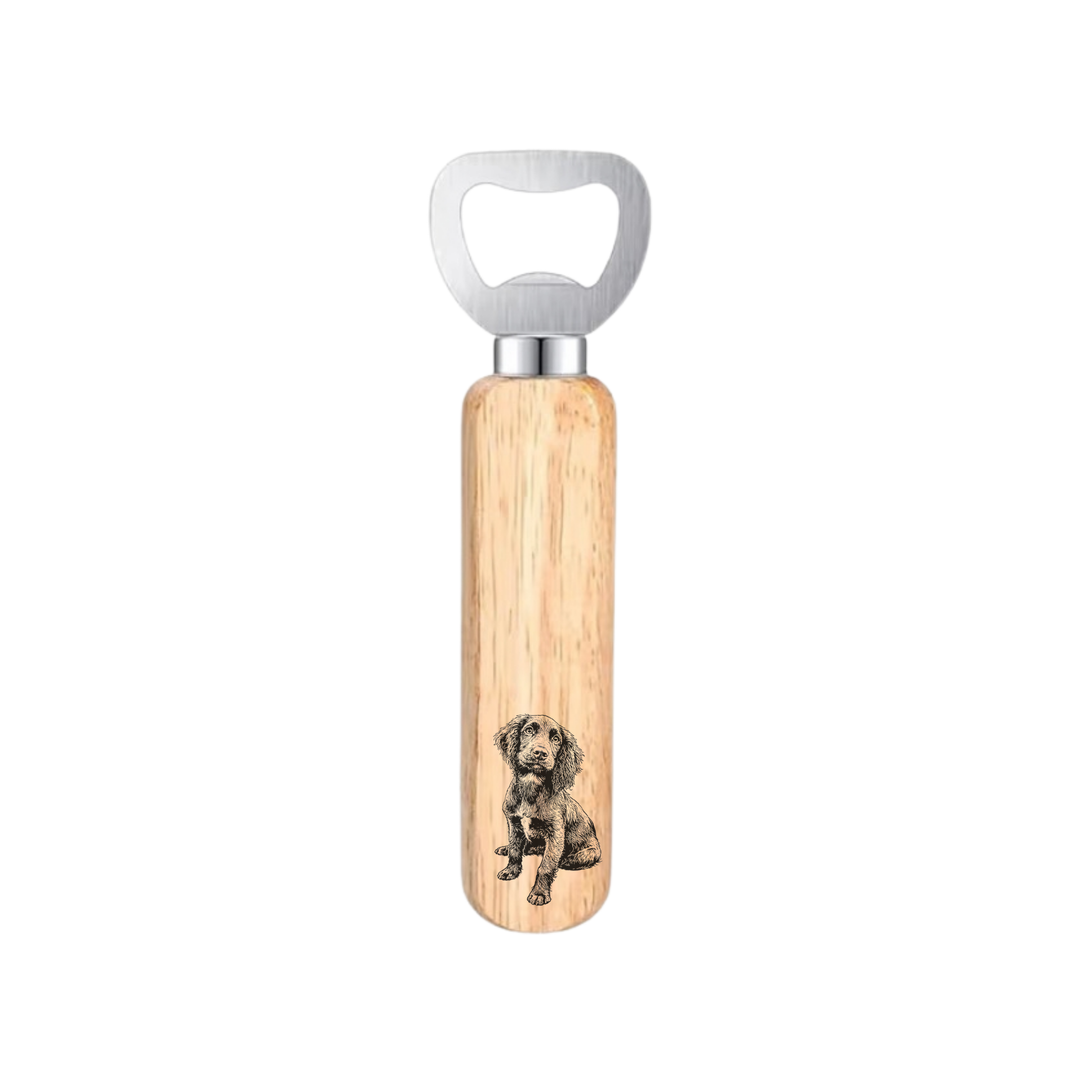 Working Cocker Spaniel Sitting Engraved Wooden Bottle Opener