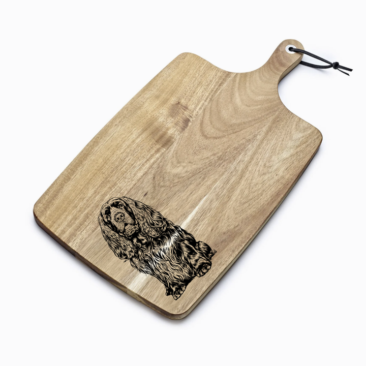 Personalised Sussex Spaniel Sitting Engraved Acacia Serving Board